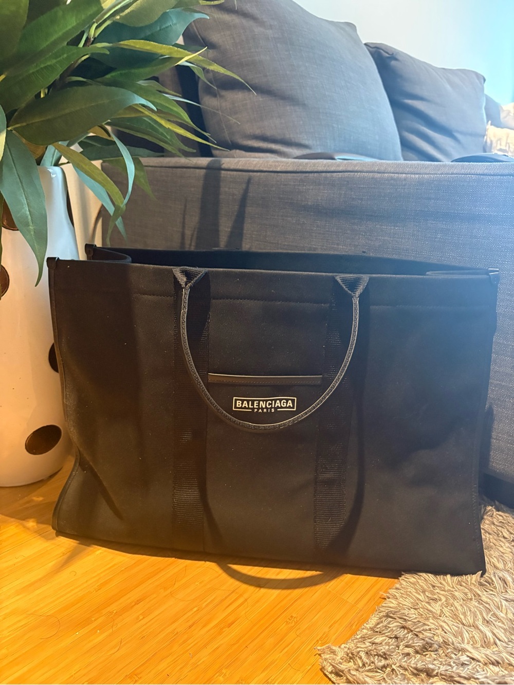 Balenciaga Black Canvas Messenger Bag with Logo Patch